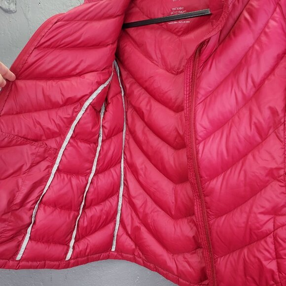 Calvin Klein Puffer Jacket Women's Sm Premium Down Packable Quilted Red Full Zip - Picture 8 of 16